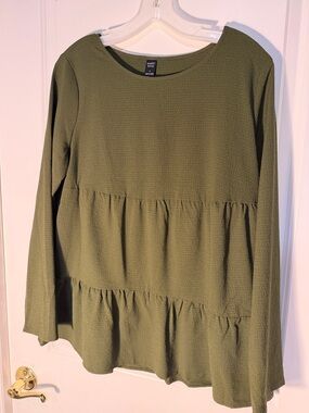 Olive Green Tiered Long Sleeve Tunic